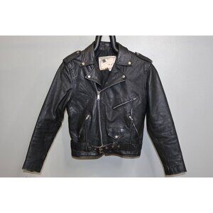 Vintage Leatherman Men’s Black Leather Motorcycle Jacket Belted 38 USA Made